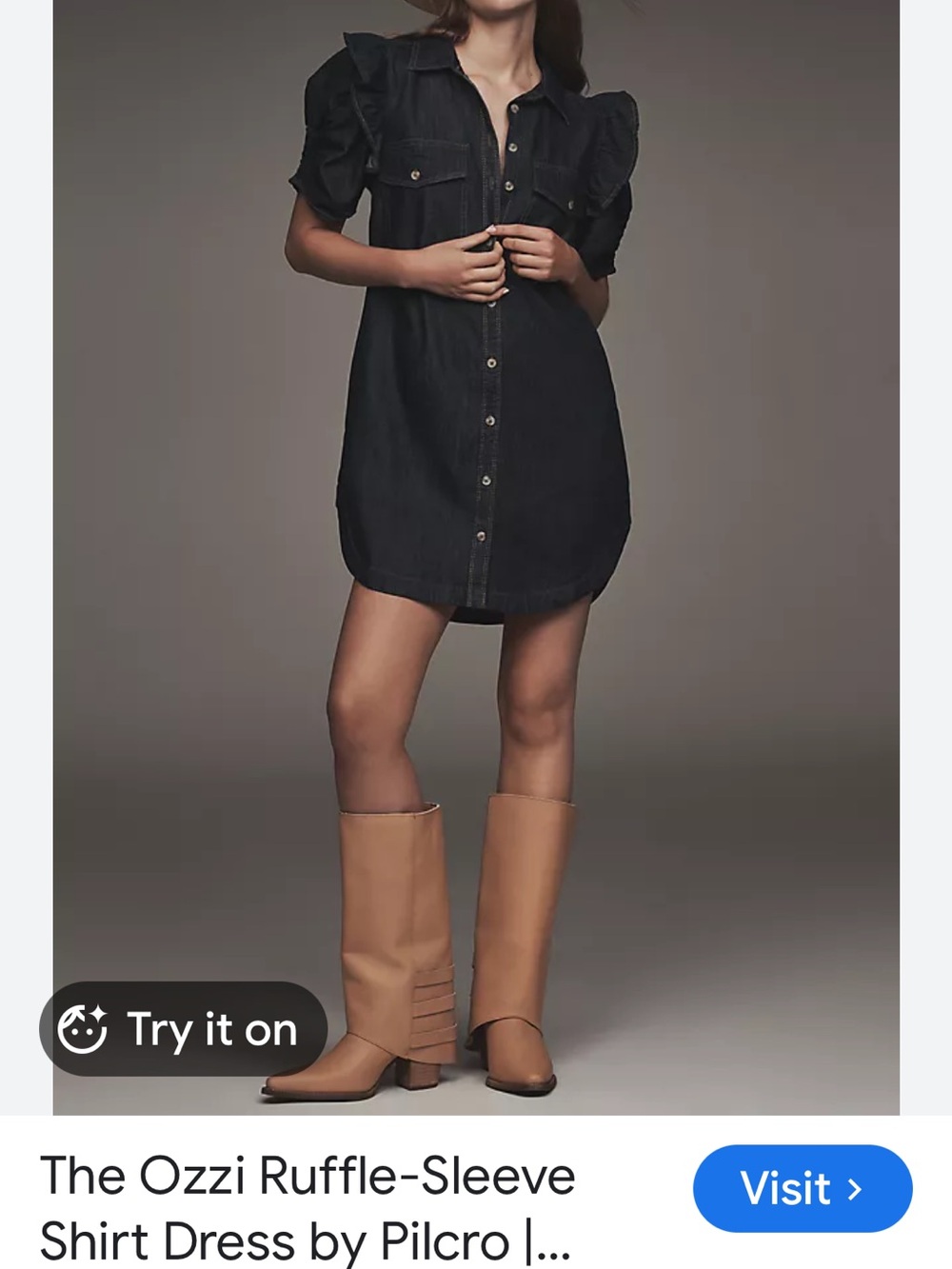 Pilcro Black Ruffle-Sleeve Shirt Dress